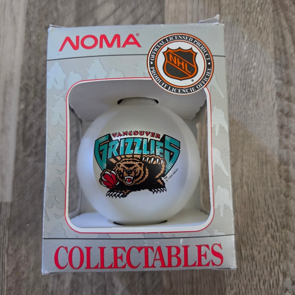Vintage 1993 Vancouver Grizzlies NBA Glass Christmas Ornament NOMA White Teal